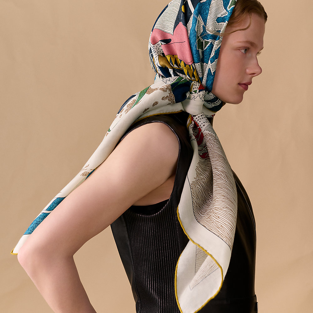 Rendez-Vous Chez Hermès shawl 140 - Brown | Hermès USA